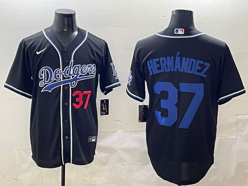 Men 2025 Los Angeles Dodgers #37 Hernandez Black Three generations Fashion Nike MLB Jersey style 2